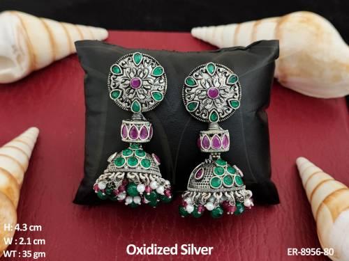 Antique Design Clustered Pearl Oxidized Silver Polish Beautiful Designer Fancy Style Party wear Jhumka Earring