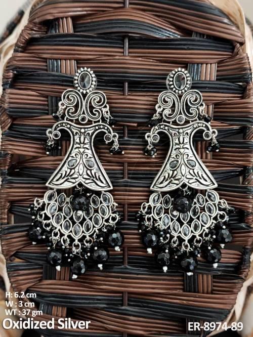 Beautiful Design Fancy Style Party wear Oxidized Silver Antique Designer Clustered Pearl Long Earring
