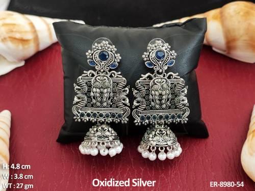 Designer Fancy Style Antique Clustered Pearl Peacock Design Party wear Beautiful Long Jhumka Earring