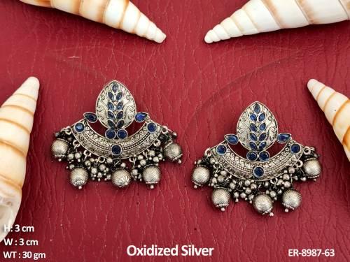 Designer Fancy Style Beautiful Oxidized Silver Polish  Clustered Pearl Party wear Long Jhumka Earring