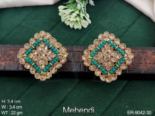 Beautiful Mehendi Polish Design full antique Stones Designer Party wear Earring / Tops