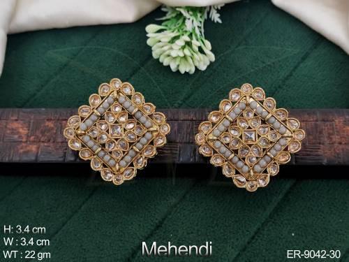 Beautiful Mehendi Polish Design full antique Stones Designer Party wear Earring / Tops — ER-9042-30