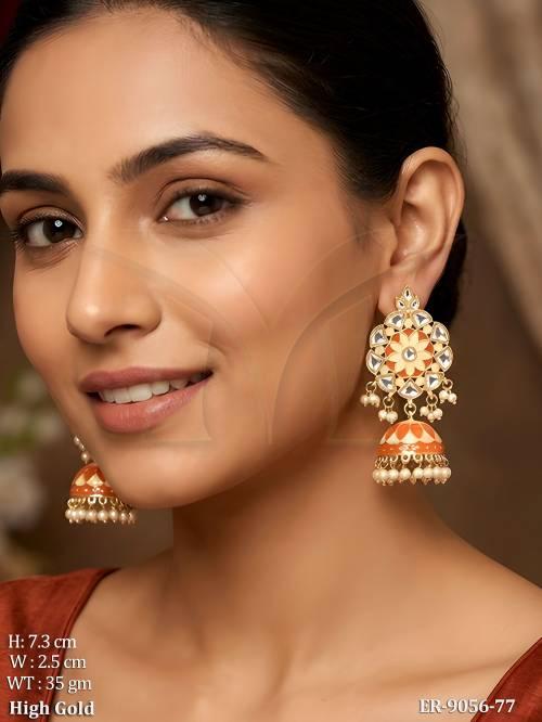 meenakari design beautiful clustered pearl party wear jhumka long earring