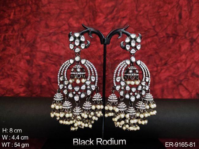 black rodium designer fancy  style party wear beautiful long earring