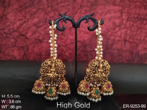 Designer Temple Jewelry Laxmi Design Long Jhumka Temple Earring