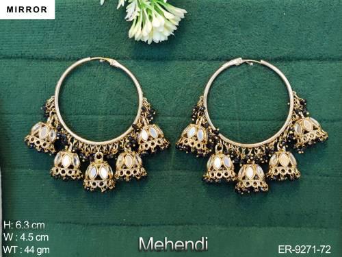 Beautiful Mehendi Polish Designer Fancy Style Mirror Jhumka Earring
