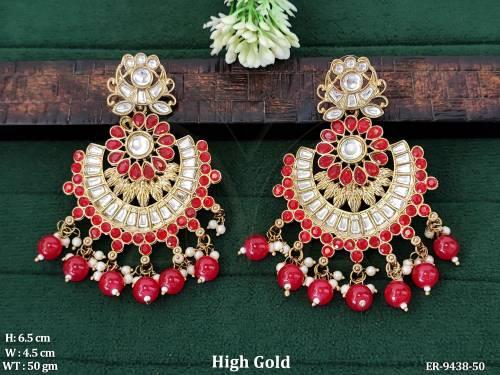 Designer Fancy Style Full Antique Stones Clustered Pearl Tassels Beautiful Earring 