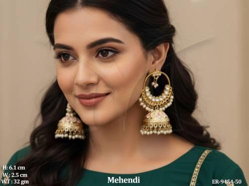Fancy Style Designer Clustered Pearl Tassels Party wear Meenakari Design Jhumka Earring