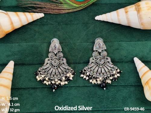 Beautiful Fancy Style Party wear Designer Culstered Pearl Tassels Oxidised Silver Earring