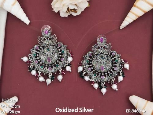 Designer Oxidised Silver Polish Fancy Style Party wear Earring