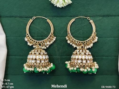 Antique Mehandi Polish Full Stones Designer Fancy Style Jhumka Earring