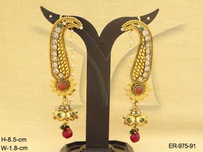 curve pointed sunflower joint jhumki earrings detail