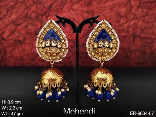 Fancy Meenakari Design Clustered Pearl Party wear Jhumka Earring