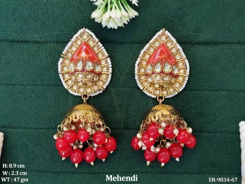 Fancy Meenakari Design Clustered Pearl Party wear Jhumka Earring