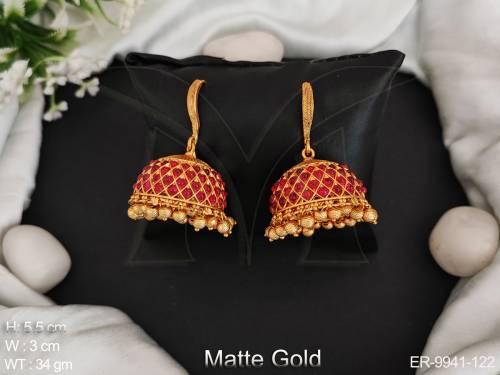 Matte Gold Polish Designer Fancy Style Party wear Kemp Design Jhumka Earring