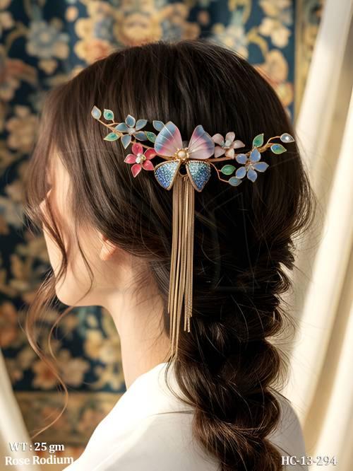 Colorful Flower Hair Clip with Tassel Designer Fashion Piece