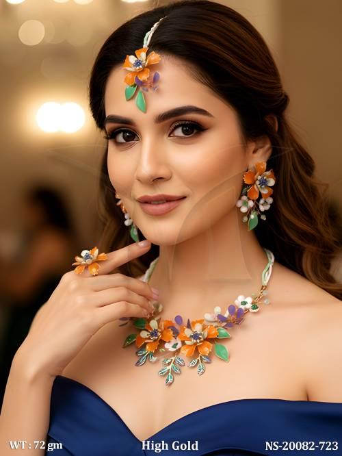 Artistic Multicolor Blossom Jewelry Set for Special Occasions Wear