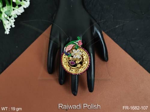 Rajwadi Polish Fancy Peacock Design Party wear Beautiful Antique Jewellery Antique Finger Ring 