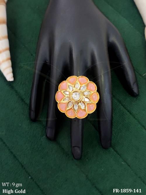 High gold Polis Fancy design Party wear Beautiful Galss Beads Kundan Finger Ring