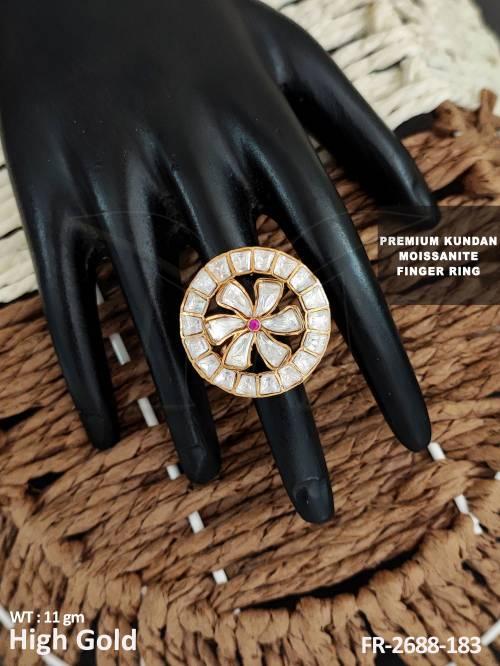 Beautiful Design High Gold polish Kundan Jewellery Fancy Style Moissanite Finger Ring 