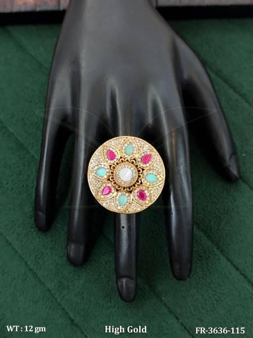 Fancy High Gold Adjustable Statement Finger Ring — FR-3636-115