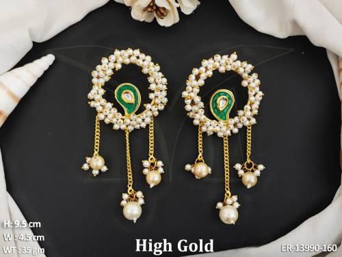 Designer Fancy Style High Gold Polish Party wear Beautiful Fusion Design Long Dangler Fusion Earring  