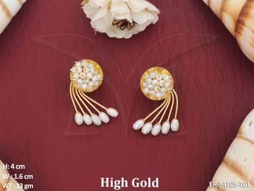 Fancy Style High Gold Polish Beautiful Designer Part wear Fusion Earring 