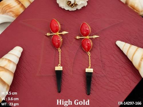 Two Oval Shapes Reverse High Gold Polish Fusion Earrings 