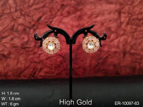 High Gold Polish Designer Fancy Western Style Fusion Kundan Stud Earring 