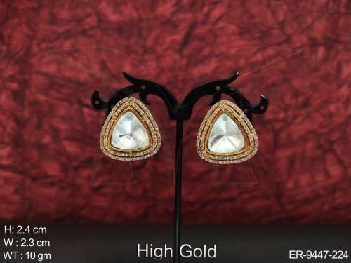 Kundan Stones High Gold Polish Fancy Style Fusion Earring / Tops