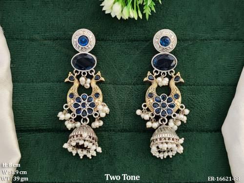 Heavy Designer Jhumka Earrings Two Tone Finish Jhumka with Pearls