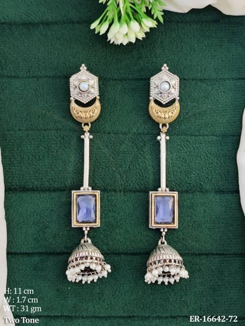 Fusion Style Two Tone Earrings  Silver Finish for Festive, Bridal, and Cultural Wear