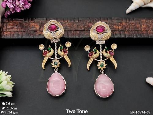 Fusion  Two Tone Polish Full Stone Party Wear Earrings    