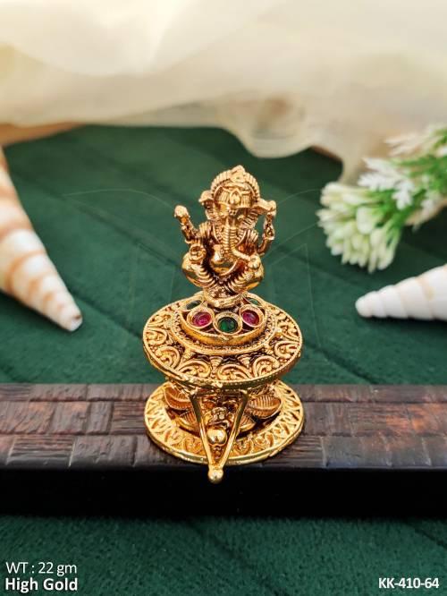 Beautiful Design Ganesha High Gold Polish Full Stone Sindoor Box  