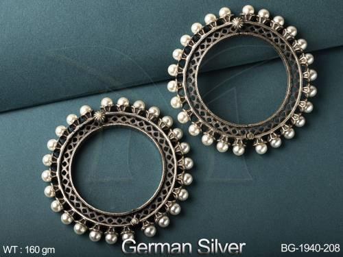 Designer Fancy Style Party wear Oxidised Jewellery German Silver Bangle Set            