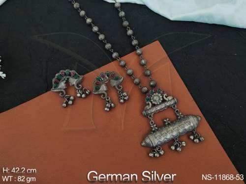 german-siver-polsih-fancy-design-party-wear-beautiful-antique-long-german-silver-necklace-set-