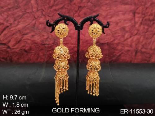 Designer Fancy Style Party wear Beautiful Gold Forming Polish Long Designer Jhumka Earring   