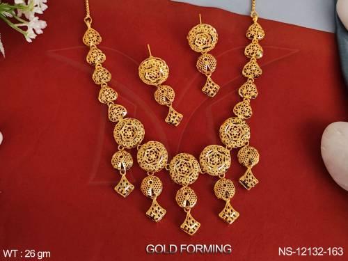 Designer Fancy Style Party wear Plain Gold Gold Forming Long Necklace Set 