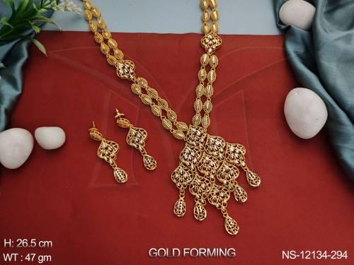 Gold Forming Polish Desinger Party wear Designer Plain Gold  Long Necklace Set