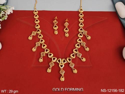 Party wear Desing Long Plain Gold Gold Forming Polish Desinger Necklace Set