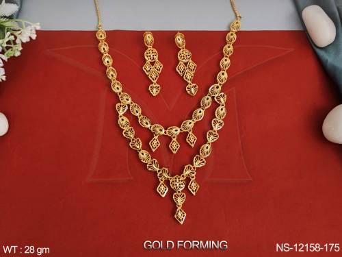 Desinger Plain Gold Party wear Gold forming Polish Long Necklace Set