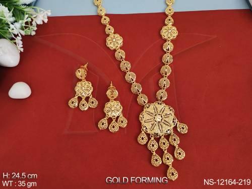 Gold Forming Polish Wedding Wear Fancy style Gold Forming Long Necklace Set 