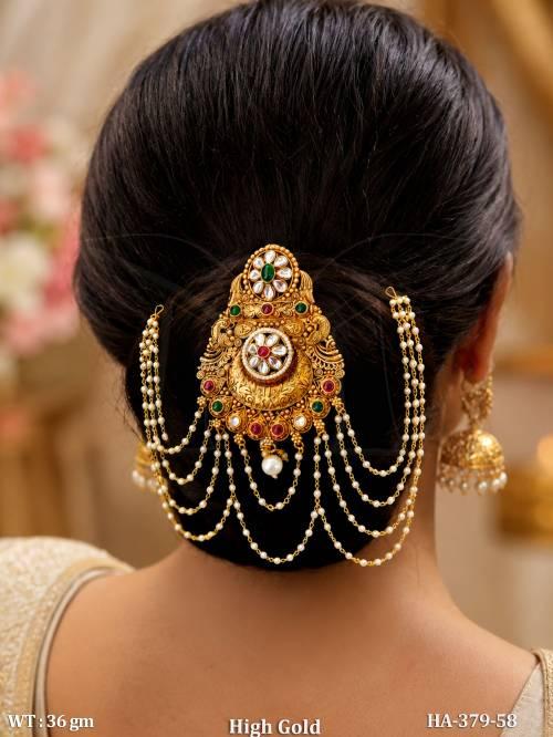 Designer Temple Style Pearl Chain Juda Hair Accessory