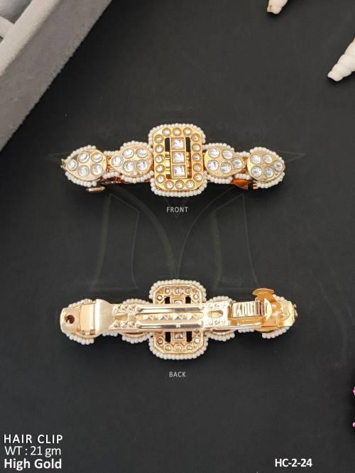 Designer Kundan Pearl Hair Clip  High Gold Finish