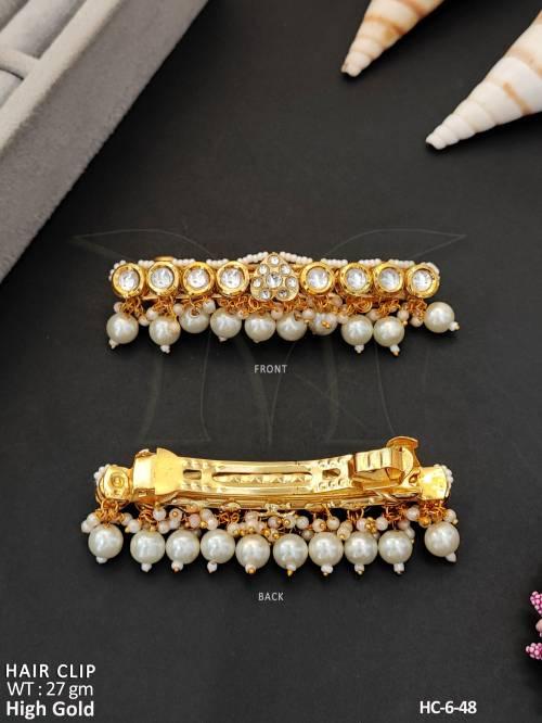 Elegant Dangler Hair Clip in Kundan  High Gold