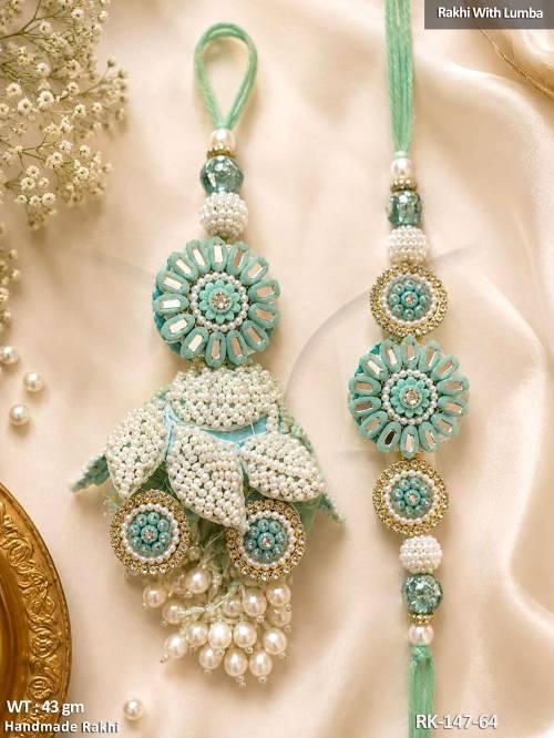 handmade-floral-pearl-rakhi-with-lumba-set-for-bhai-bhabhi