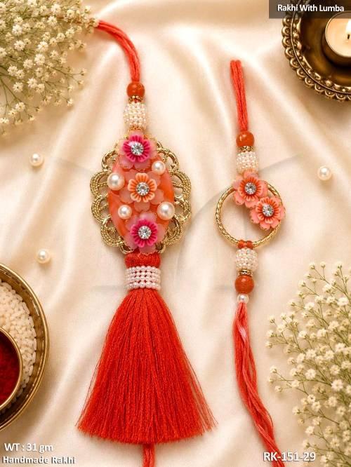 Royal Handmade Pearl Designer Rakhi with Lumba Set