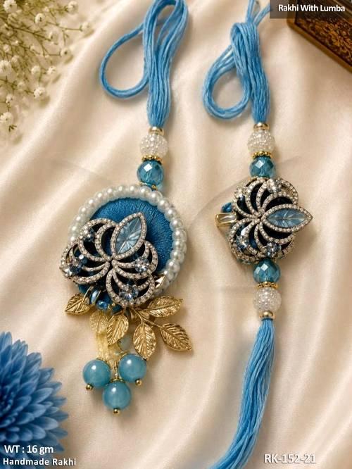 Designer Floral Motif Rakhi and Lumba Festival Set