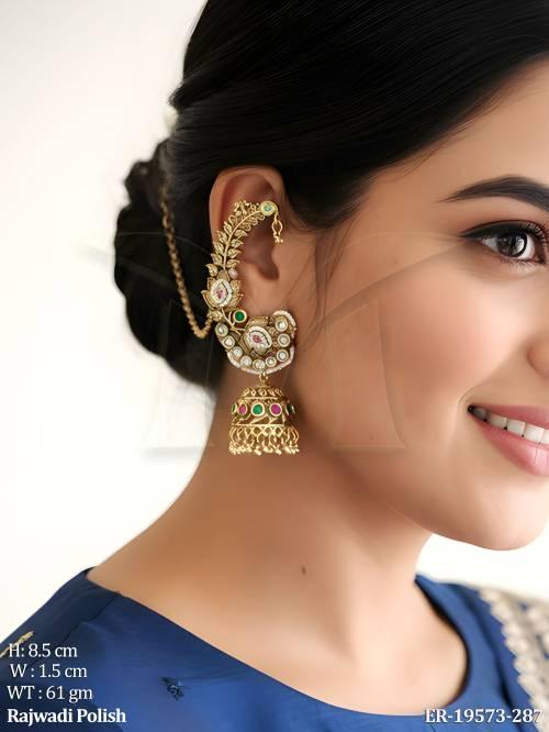 Rajwadi Polish Peacock Design Long Jhumka Earrings