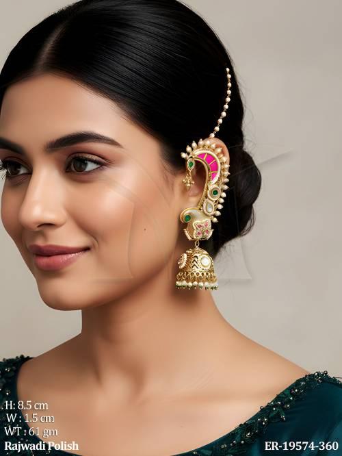Rajwadi Polish Peacock Style Long Jhumka Earrings